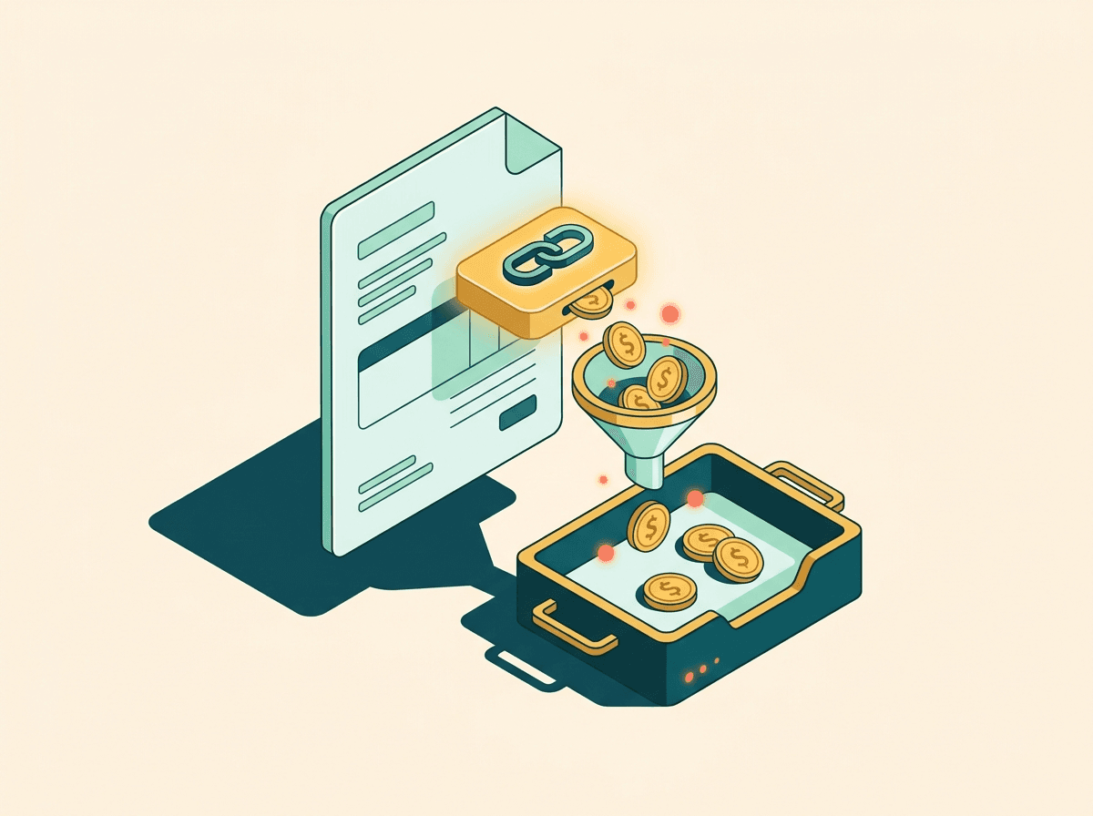 Collect isometric typography with an invoice, pay link, and dollar coins