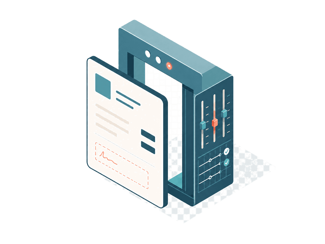 Isometric policy engine evaluating a document against threshold sliders and toggles