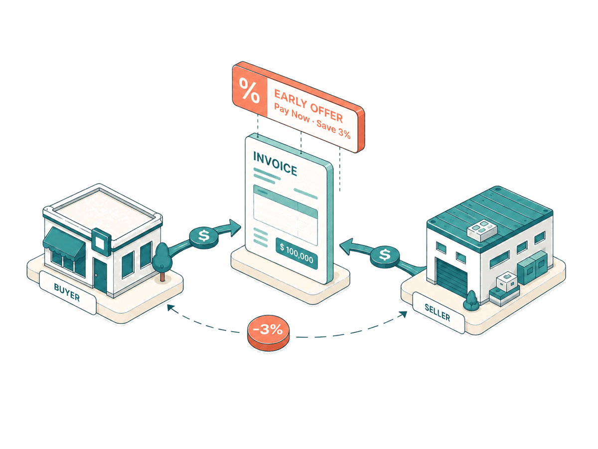 Isometric buyer and supplier settling directly, no third-party lender